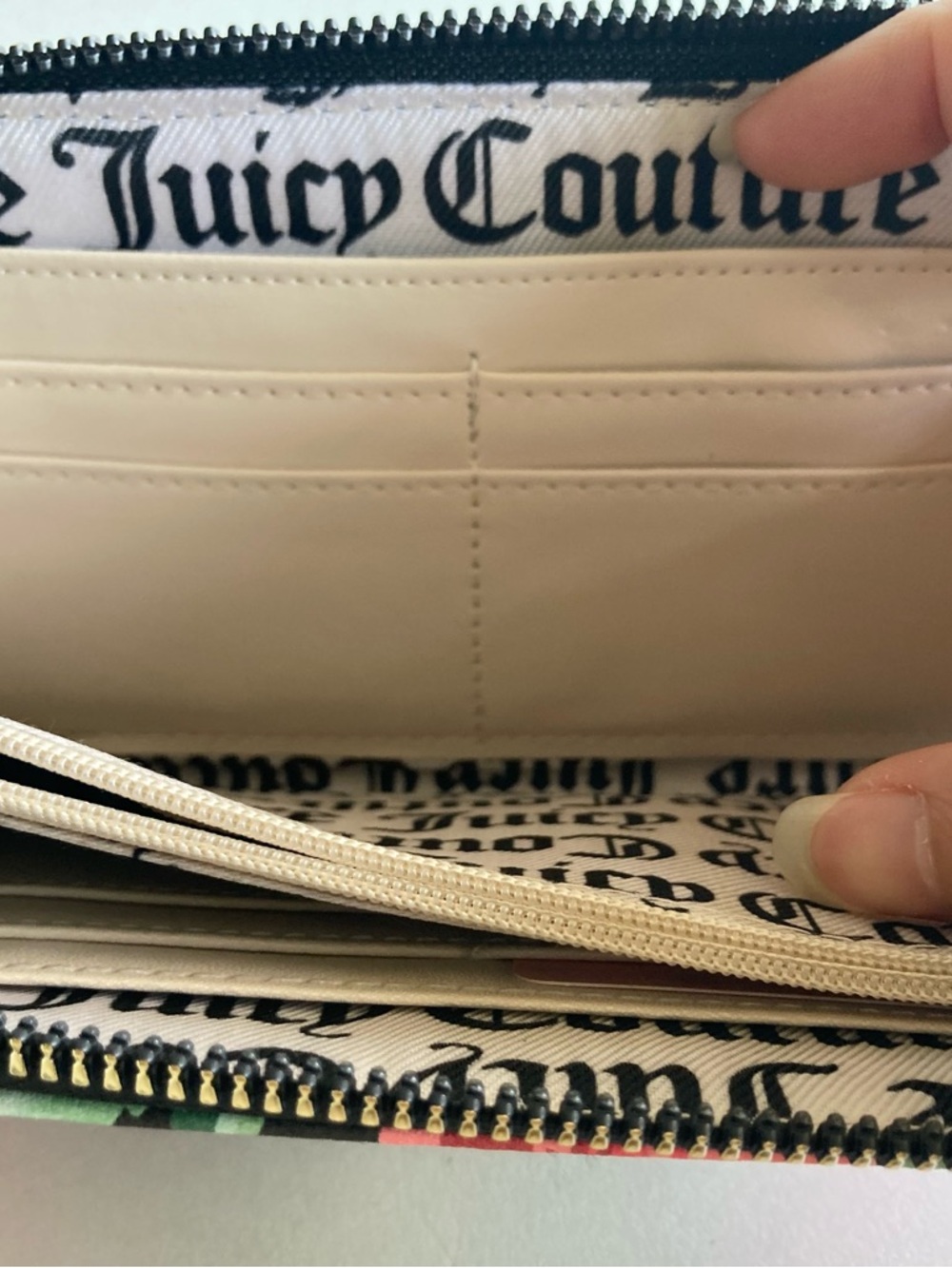 Juicy Couture Black Bow Zip Wallet with Pink & Green floral Accents - Picture 6 of 10